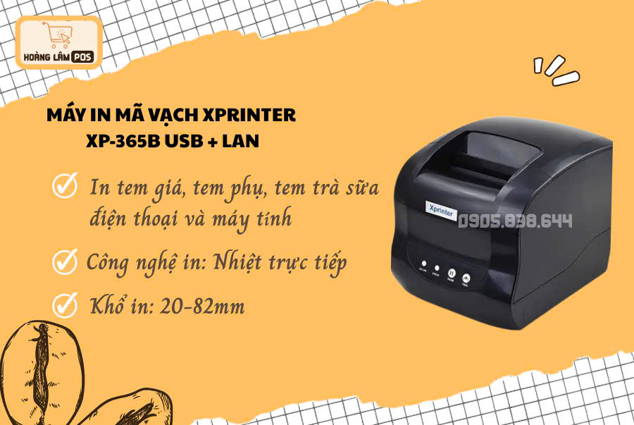 🖨️ Máy in tem nhãn mã vạch Xprinter XP-365B (USB + LAN)