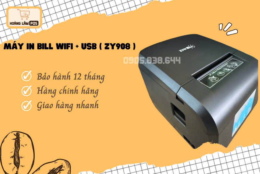 Máy in hóa đơn Zywell ZY908 WIFI (USB + WiFi)